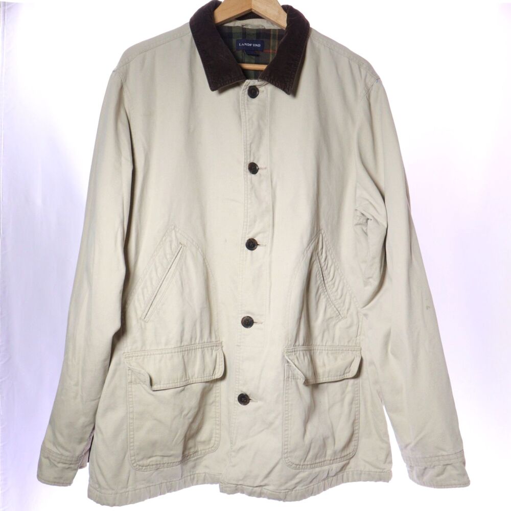 Lands End Jacket Men XL Tall (46-48) Barn Coat Corduroy Collar Flannel Lined